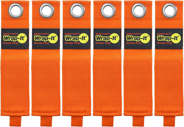 Heavy-Duty Wrap-It Storage Straps, 17-inch (6-Pack) Blaze Orange for Garage Organizer & Extension Cord Hanger