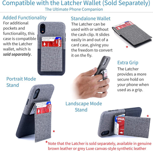 Dockem M1 Card Case for iPhone XR (6.1") - Slim Canvas Style Faux Leather Wallet Case with Built-in Metal Plate