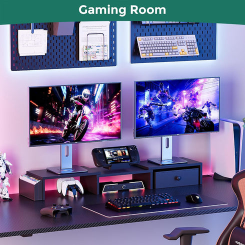 VERSASKY Dual Monitor Stand Riser, Adjustable Length & Swivel Angle Monitor Stand, Ergonomic Monitor Stand with Drawer