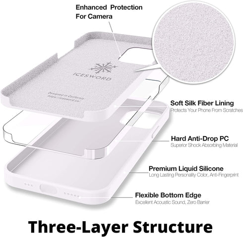 IceSword iPhone 12 Pro Max Case - Thin Liquid Silicone Shockproof Cover, Pure White Cute Cool Fun, Drop Protective 6.7"