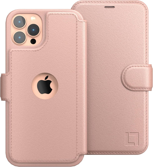 LUPA iPhone 11 Pro Flip Wallet Case - Slim Faux Leather Purse with Credit Card Holder, Rose Gold