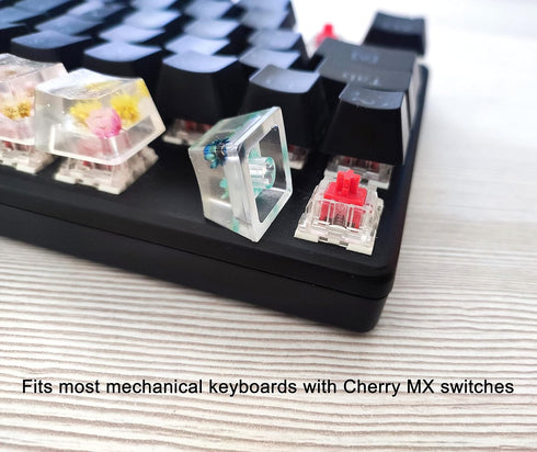 Custom Resin Artisan Escape Keycaps (OEM, R4) for Cherry MX Gaming Mechanical Keyboards, Transparent Flower