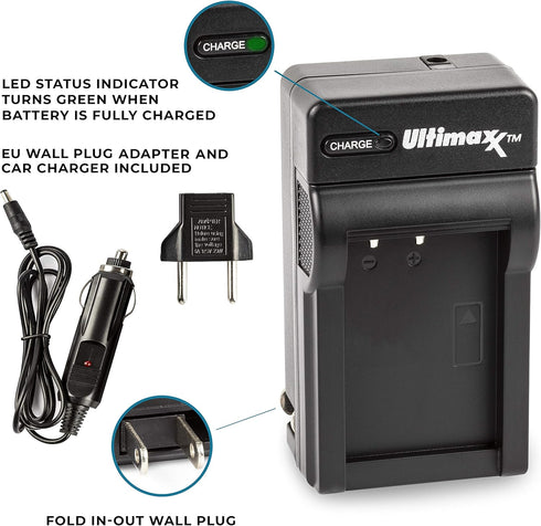 Ultimaxx AC/DC Rapid Home & Travel Charger with 2x LP-E10 Extended Life Battery for Canon EOS Cameras