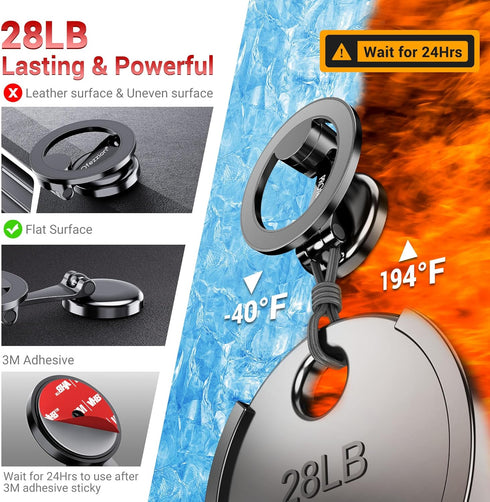 PROfezzion Magnetic Car Phone Mount, 2 x 180 Folding & Double 360 Rotating, for iPhone 15/14/13/12 Series, 2023