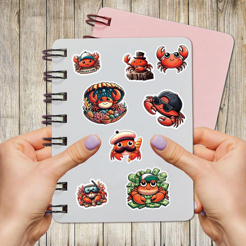 BIGZORO Pack 50 PCS Crab Stickers Print Sea Ocean Animal Waterproof Vinyl Decals Cute Items for Men Women Kids Boys