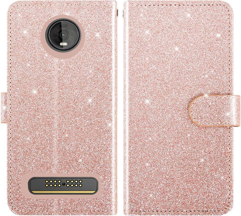 Asuwish Phone Case for Moto Z4/Moto Z 4 Play/MotoZ4 Force with Tempered Glass Screen Protector and Glitter Wallet Cover