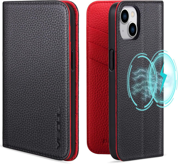 VISOUL Folio Case Compatible with iPhone 15 Wallet Case with Card Holder, Pebbled