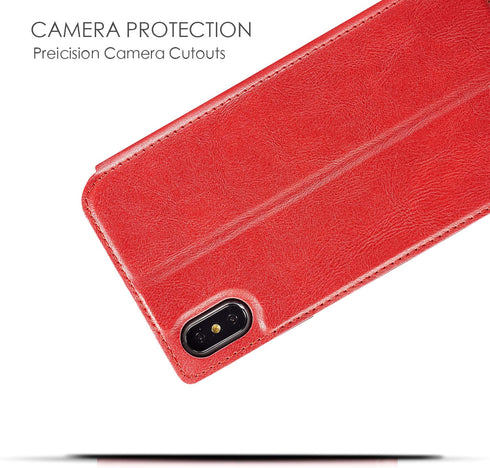 ZCDAYE Wallet Case for iPhone X/iPhone Xs, Magnetic Premium Vintage PU Leather Shockproof Folio Flip Case (Red)