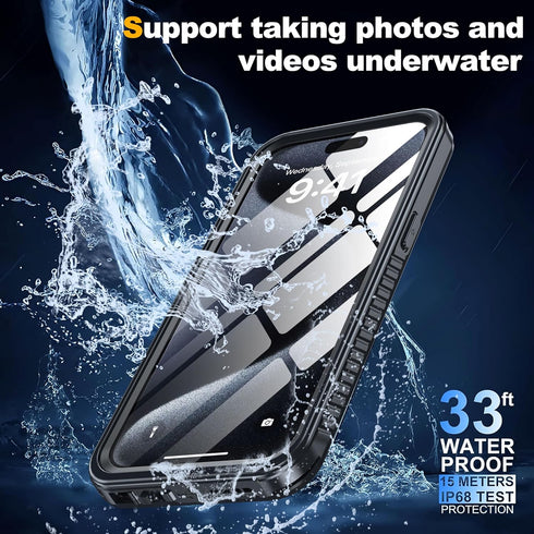 for iPhone 15 Pro Max Case, Waterproof, Built-in Screen & Lens Protector, IP68 Underwater Shockproof Dustproof Full