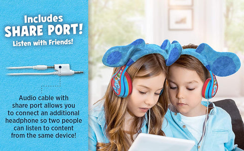 eKids Blues Clues Headphones for Kids, Wired Headphones for School, Home or Travel, Tangle Free Toddler Headphones with