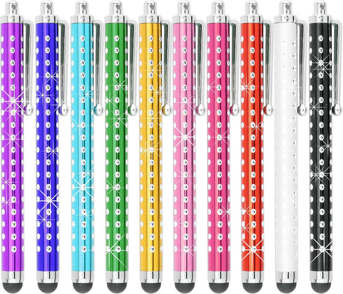 Eco-Fused 10 Pack Bling Metal Stylus Pens - Universal - Compatible with All Capacitive Touchscreen Devices - for iPad, iPhone, Samsung Phones and Tablets, All Android Phones and Tablets and More
