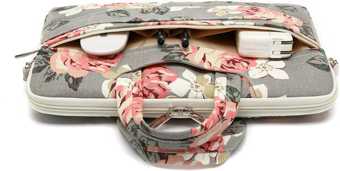Grey Rose Pattern Waterproof Laptop Shoulder Bag for 14-15.6 inch Laptop and MacBook Pro 15 Case