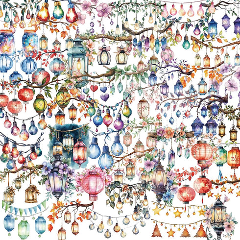 Tufeifrank 50PCS Watercolor Hanging Lantern and String Light StickersClear Tree Branch Scrapbook Stickers