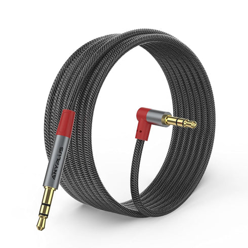 Aux Cord 3.5mm Male to Male Headphone Jack Braided Audio Cable, 90 Degree, for Android, iPhone, iPod, iPad, Speakers
