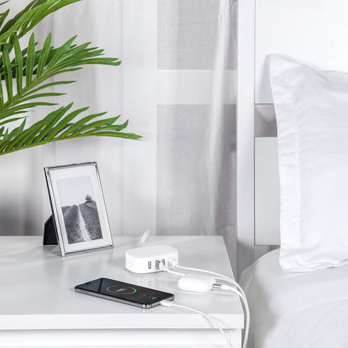 USB Charging Station 4 Port, BULL USB Charger Block, Wall Charger Cable White 6ft for Multiple Devices