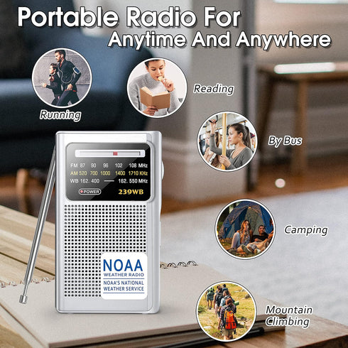 Greadio NOAA Weather Radio, AM/FM Battery Operated Portable Radio with Best Reception for Emergency