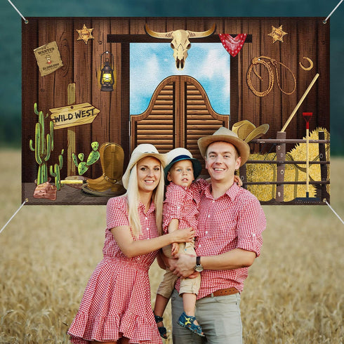 Western Party Decorations, 70.8 x 43.3 Inch Large Cowboy Backdrop, Rustic Wild West Theme Banner for Baby Shower Photo