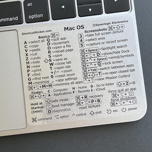 SYNERLOGIC Mac OS Keyboard Shortcut Transparent Vinyl Sticker, No-Residue Adhesive for MacBook Air/Pro/iMac (Pack of 2)