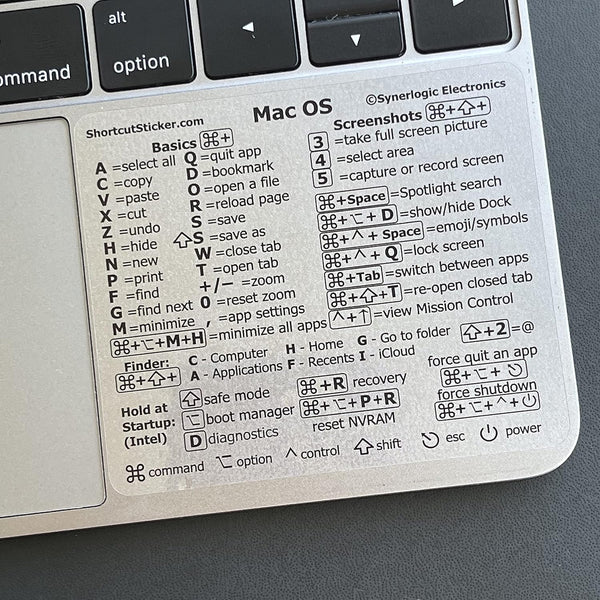 SYNERLOGIC Mac OS Keyboard Shortcut Transparent Vinyl Sticker, No-Residue Adhesive for MacBook Air/Pro/iMac (Pack of 2)