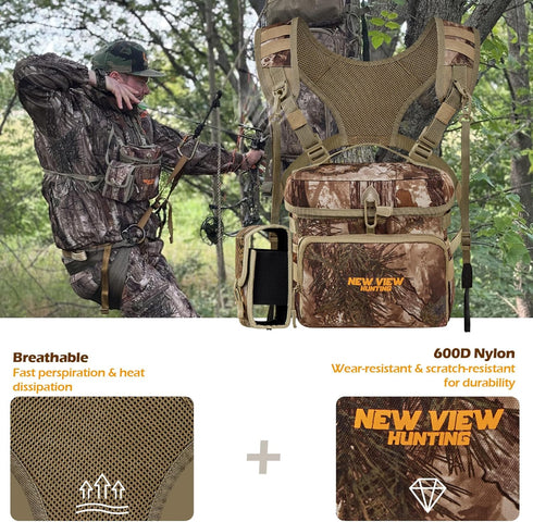 NEW VIEW Bino Packs for Hunting - Adjustable Camo Chest Pack with Detachable Rangefinder Pouch