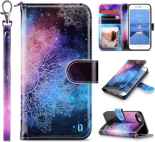 ULAK Wallet Case for iPhone SE 3(2022)/SE(2020)/8/7, Premium Floral PU Leather Flip Case with Card Holder (Mandala)