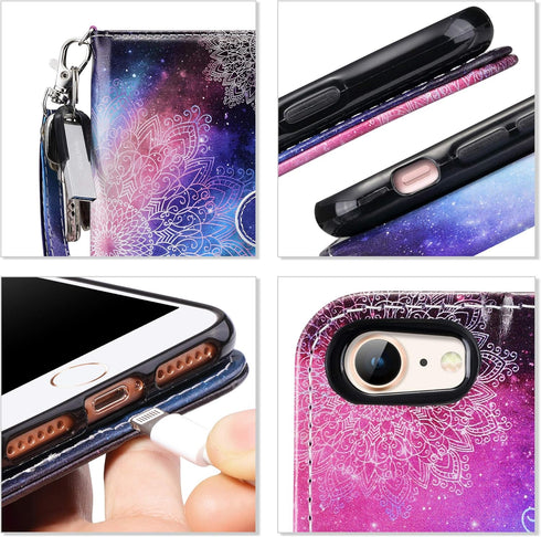 ULAK Wallet Case for iPhone SE 3(2022)/SE(2020)/8/7, Premium Floral PU Leather Flip Case with Card Holder (Mandala)
