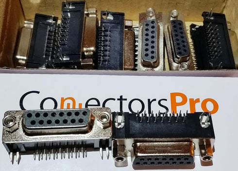 Pc Accessories 10-Pack DB15 Female Right Angle PCB Mount Connector, 90 Degree D-Sub DR15 F