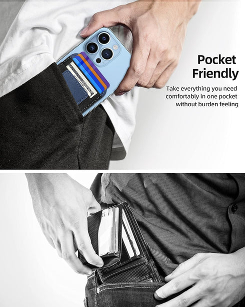 Upgraded Magsafe Wallet, Strongest Magnetic Wallet for iPhone with 2 Card Slots, Vegan Leather, Fit 7 Cards, Navy Blue