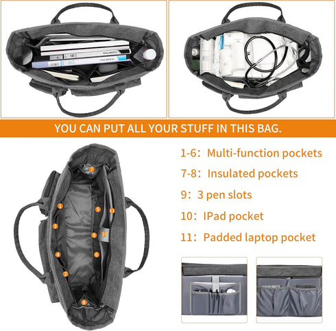 15.6 Rabjen Nurse Tote Bag for Work with Padded Laptop Sleeve, Medical Supplies Shoulder Bag for Home Health Care