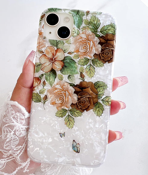 Qokey iPhone 15 Plus/iPhone 14 Plus Case, Cute Flower Soft Bumper Lightweight Fit Cover, Brown Floral