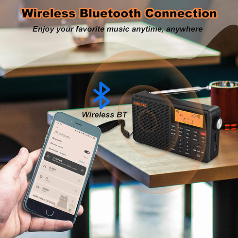 XHDATA D109 Portable Shortwave Radio, Battery Operated AM FM SW LW, DSP Good Reception, Bluetooth Speaker Alarm Clock