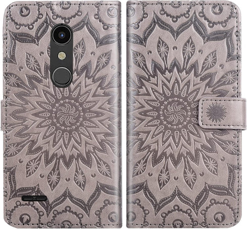 LG K30 2018 Phone Case Wallet with Tempered Glass Screen Protector, Flip Cover, Card Holder, Gray