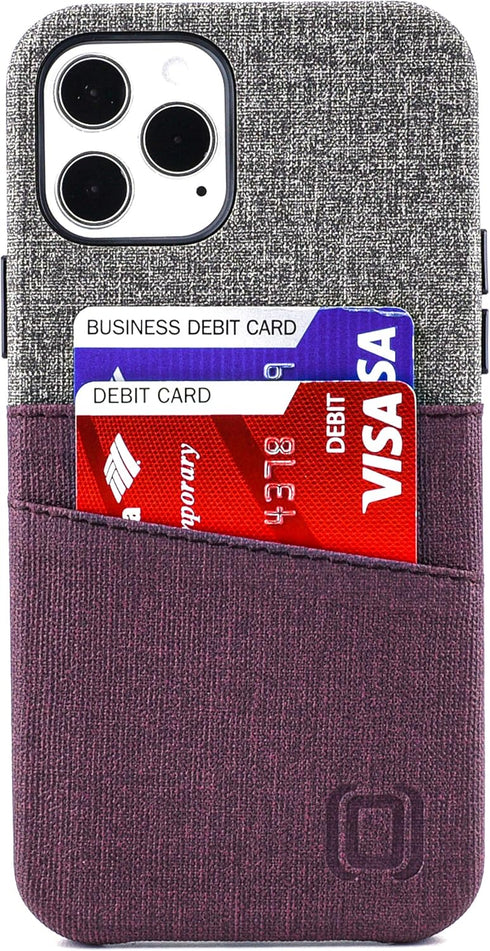 Dockem Wallet Case for iPhone 12 & 12 Pro, Built-in Metal Plate for Magnetic Mounting, Maroon and Grey