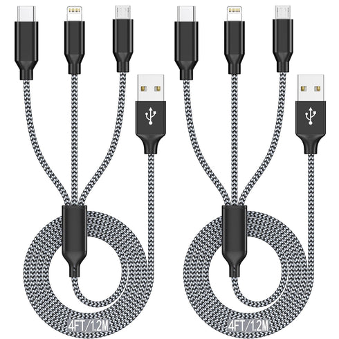 Xnewcable Multi Charging Cable 4ft 2Pack 3 in 1 Charger Cord, Multiple