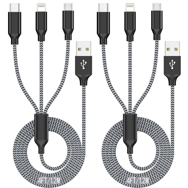 Xnewcable Multi Charging Cable 4ft 2Pack 3 in 1 Charger Cord, Multiple