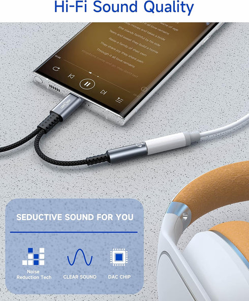USB C to 3.5mm Headphone and Charger Adapter, 2-in-1 Dongle Cable for Galaxy S22 S21 S20 Ultra Note 20 10