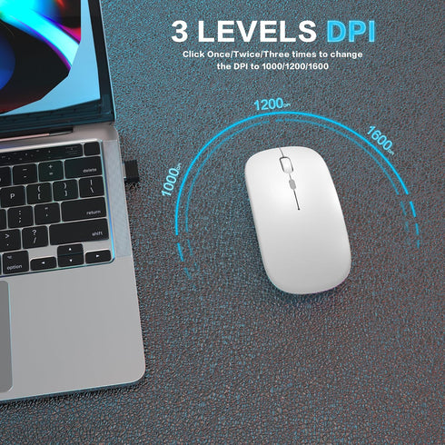 AIKOKOK 5.2 2.4G Wireless Bluetooth Mouse, Rechargeable, Dual Mode Bluetooth & USB, LED Lights, Slim, Silent, Portable