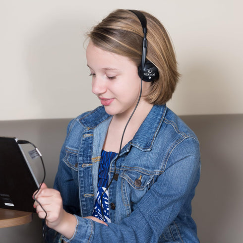 Egghead Over-Ear Kids' Stereo Headphones with 3.5mm Audio Jack and 4'3" Cord, Adjustable for Kids, Black