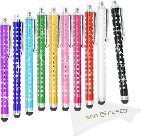 Eco-Fused 10 Pack Bling Metal Stylus Pens, Universal, Compatible with All Capacitive Touchscreen Devices, iPad, iPhone