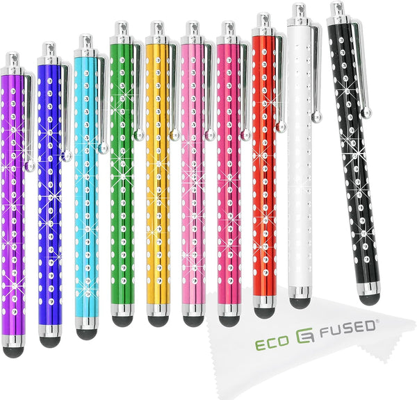 Eco-Fused 10 Pack Bling Metal Stylus Pens, Universal, Compatible with All Capacitive Touchscreen Devices, iPad, iPhone