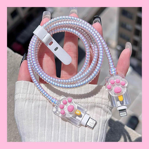 Cable Protector for iPhone Charger, Cute Cat Paw Design, Kawaii Cat Claw Soft Charging Cord Protector for Women Girls