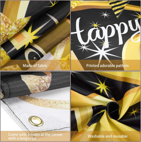 Blulu 40th Birthday Party Decoration, Extra Large Black Gold Fabric Sign Poster for Photo Booth Background
