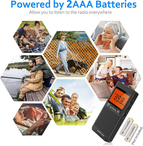 AM FM Portable Radio, Personal Radio with Excellent Reception, Battery Operated by 2 AAA Batteries