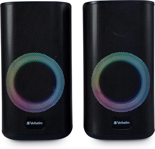 Verbatim RGB Gaming Stereo Desktop Speakers, Bluetooth 5.0, 3.5mm AUX-in Connection, Black