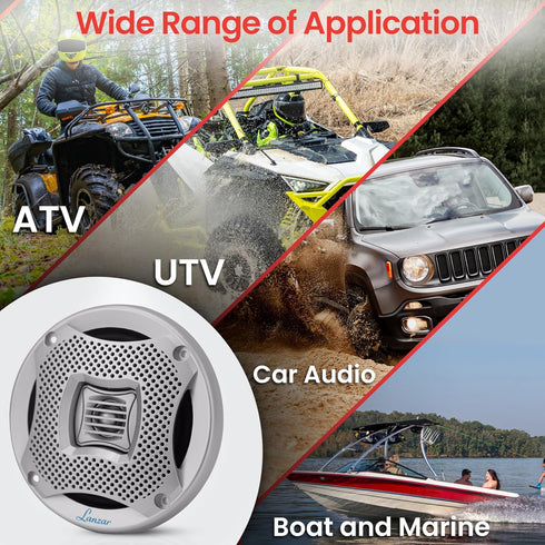 LANZAR 5.25” Marine 2-Way Speakers - 400 Watt Water Resistant Audio System with Attachable Grills - 1 Pair, AQ5CXS