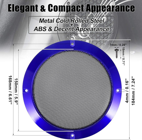 Unifizz Car Audio Speaker Cover (2pcs, 6.5'' Blue Mesh) Subwoofer Grill Horn Glossy Guard Protector