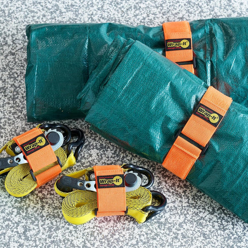 Super-Stretch Wrap-It Storage Straps - Assorted 12-Pack Orange Elastic Hook and Loop Cinch Straps