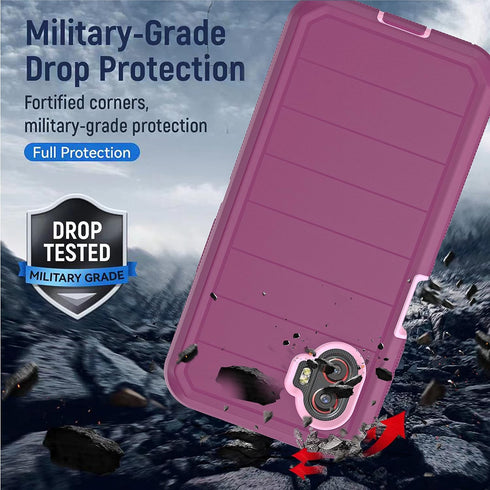 Galaxy Xcover 6 Pro Case with Built-in Screen Protector, 3-Layer Durable Shockproof Armor Drop Protection, Wine Red/Pink
