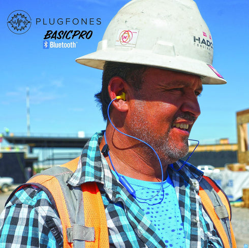 Plugfones Basic Pro Wireless Bluetooth Earbuds - Noise Reduction Headphones with Mic and Controls (Blue & Yellow)