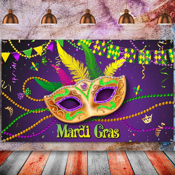 Mardi Gras Decorations, Extra Large Fabric Banner Backdrop for Carnival Party Supplies